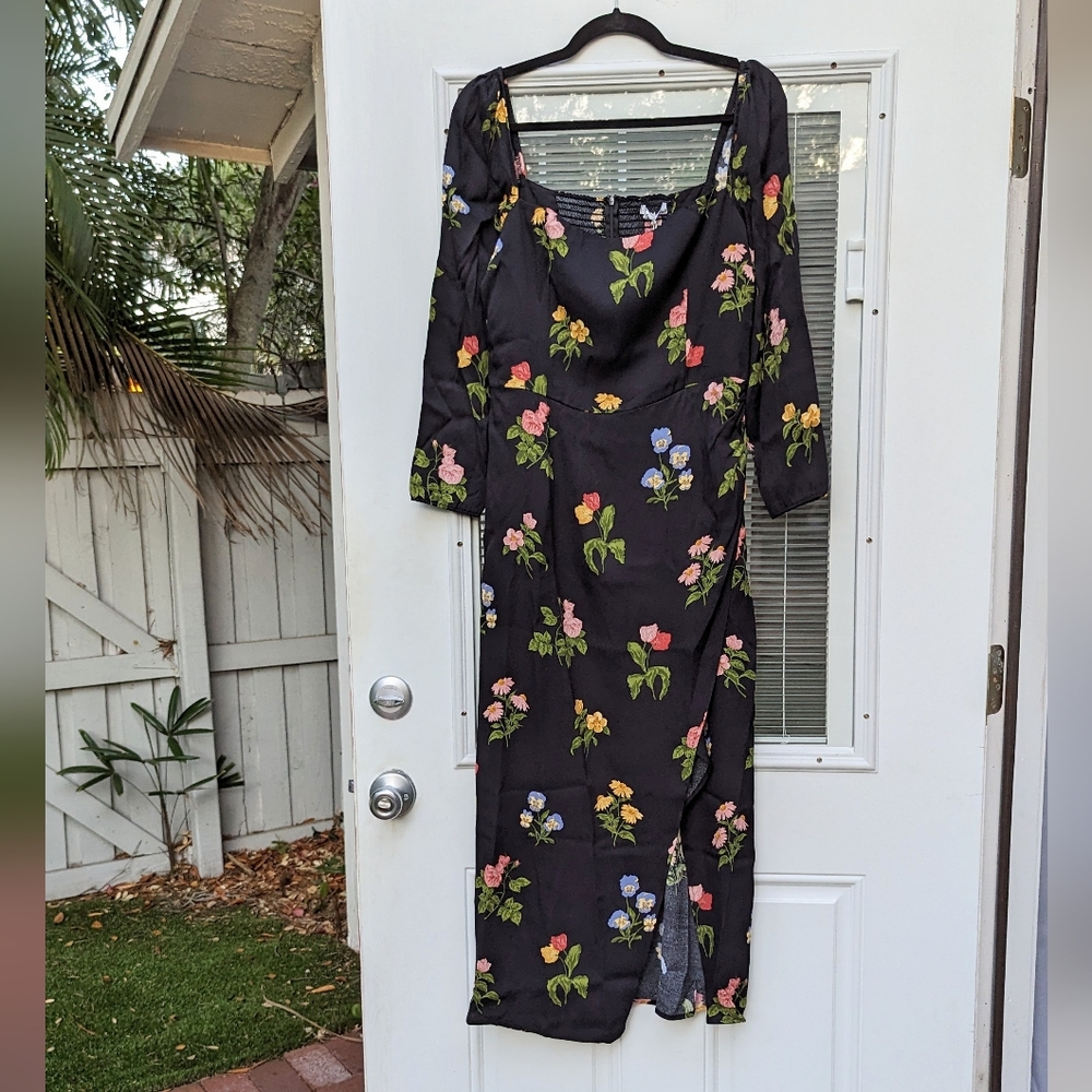 New Reformation Hilda Long Sleeve Midi Dress, Night Bloom, Size 10